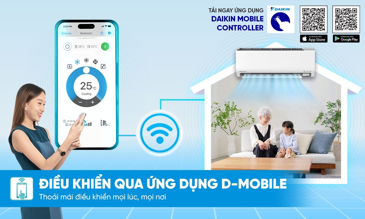 Điều chỉnh máy lạnh linh hoạt các chức năng ngay trên điện thoại thông qua ứng dụng D Mobile