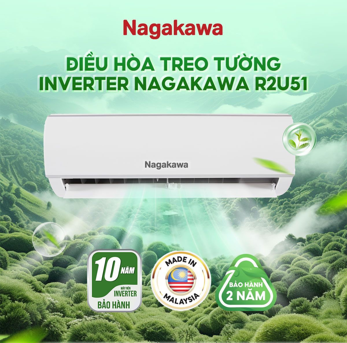 Điều hòa treo tường Nagakawa có thời gian bảo hành tổng thể 24 tháng 