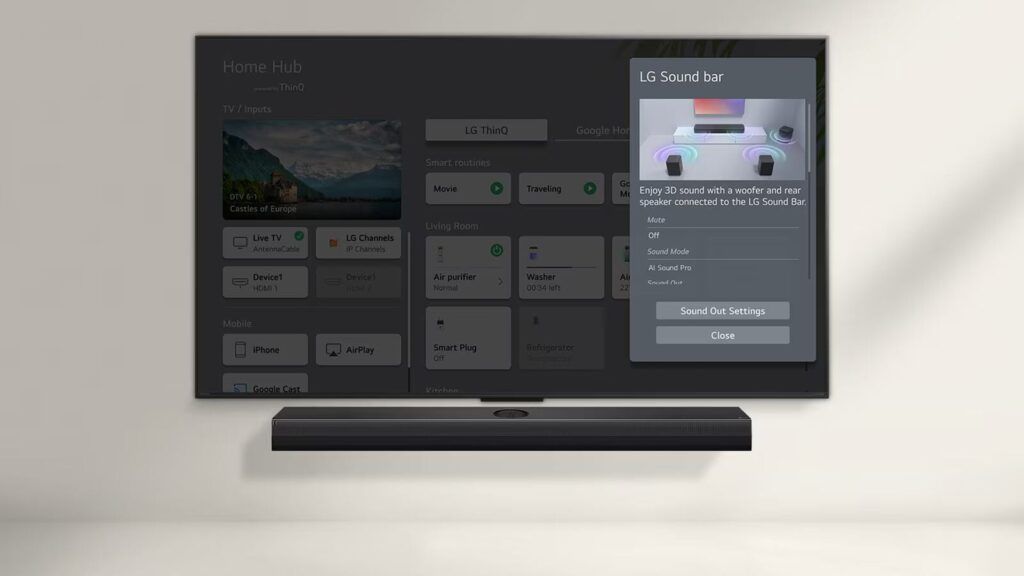 Giao diện WOW Interface bạn có thể kiểm soát âm thanh kết nối từ sound bar