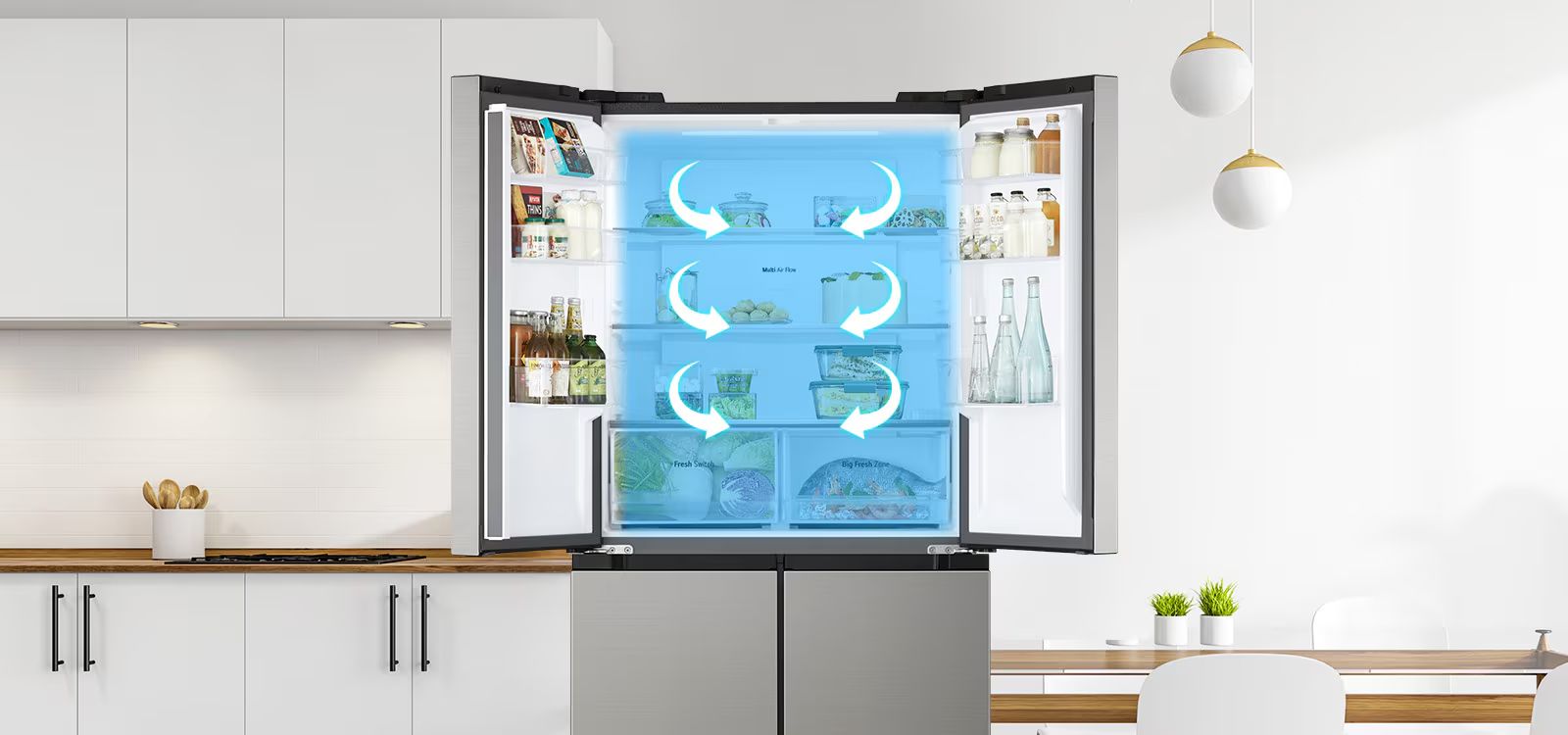 Hệ thống Multi Air Flow phân tán khí lạnh đi khắp tủ lạnh