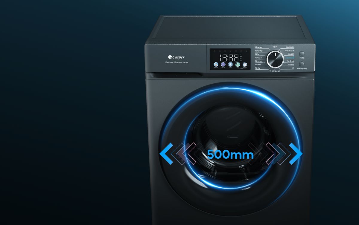 Phần cửa lồng giặt đã được cải tiến tăng kích thước lên với 500mm