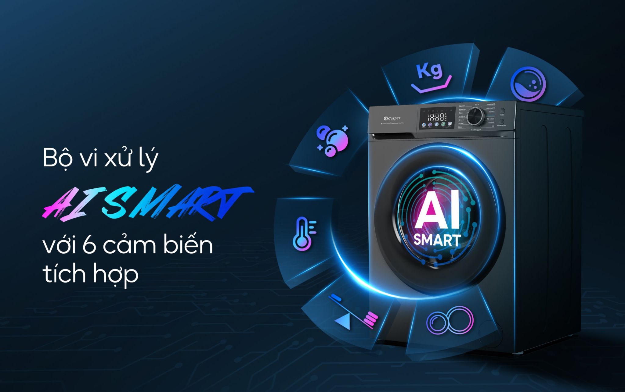 Casper WF-D125VGR1 sở hữu công nghệ thông minh AI Smart với 6 cảm biến