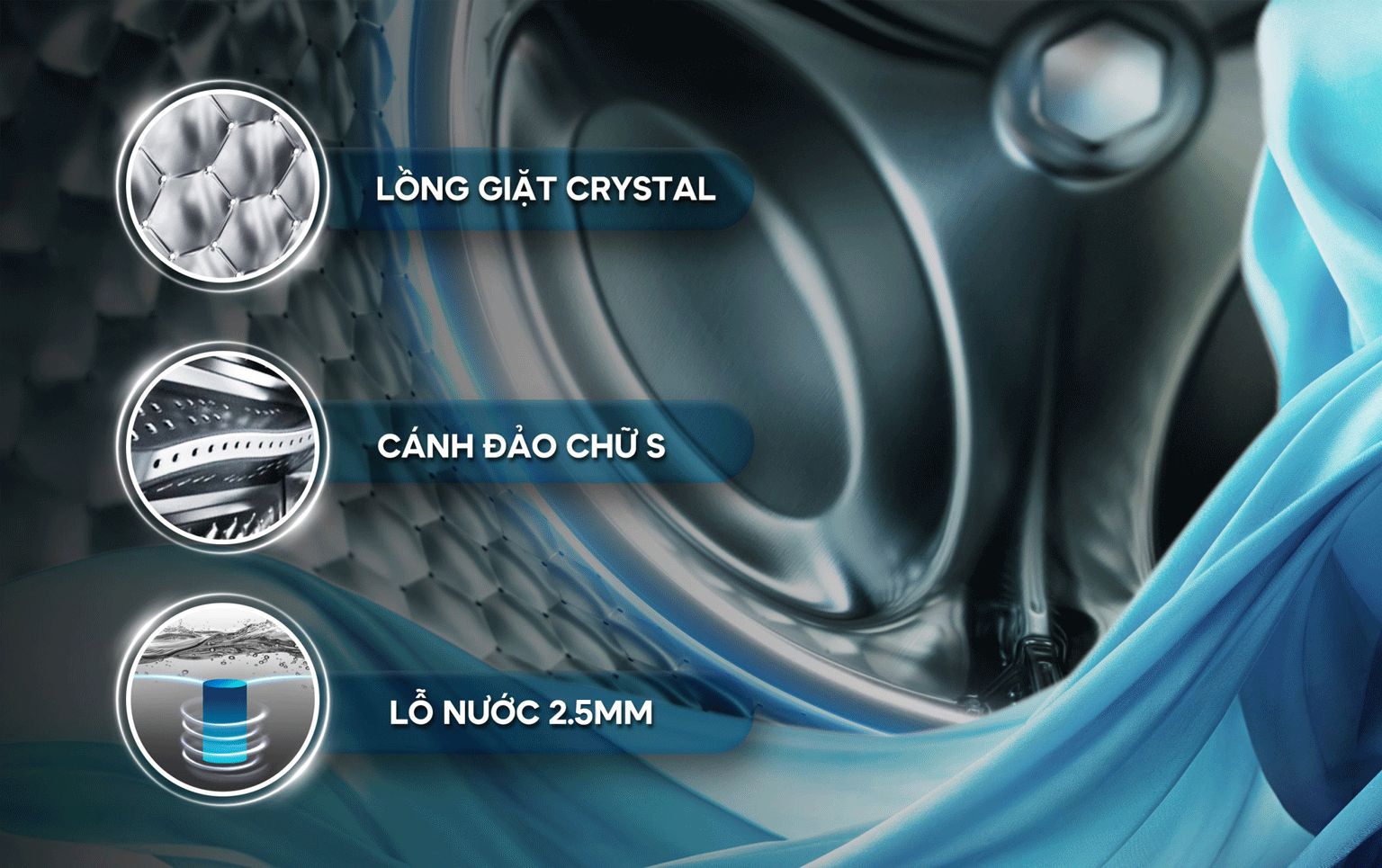 Lồng giặt Crystal được thiết kế như tinh thể pha lê