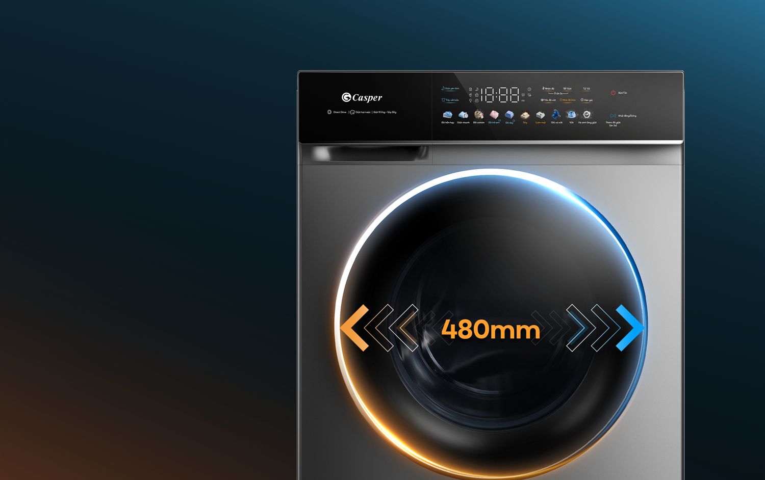 Phần cửa lồng giặt đã được cải tiến tăng kích thước lên với 480mm