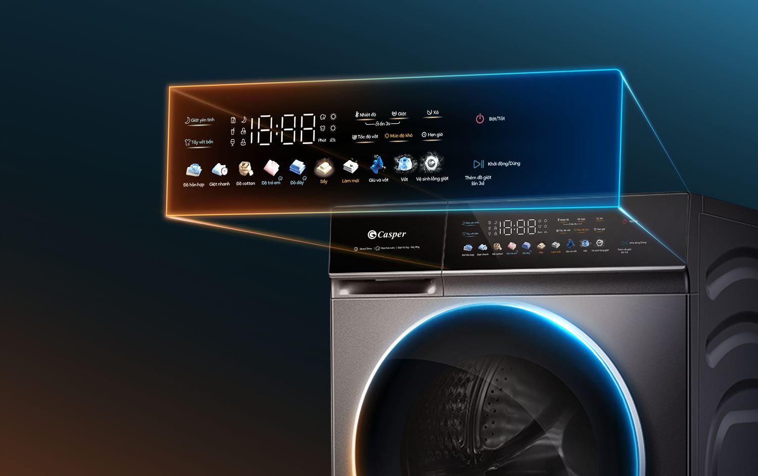 Casper WF-P115VGT11 sở hữu màn hình LED cảm ứng đa sắc màu 