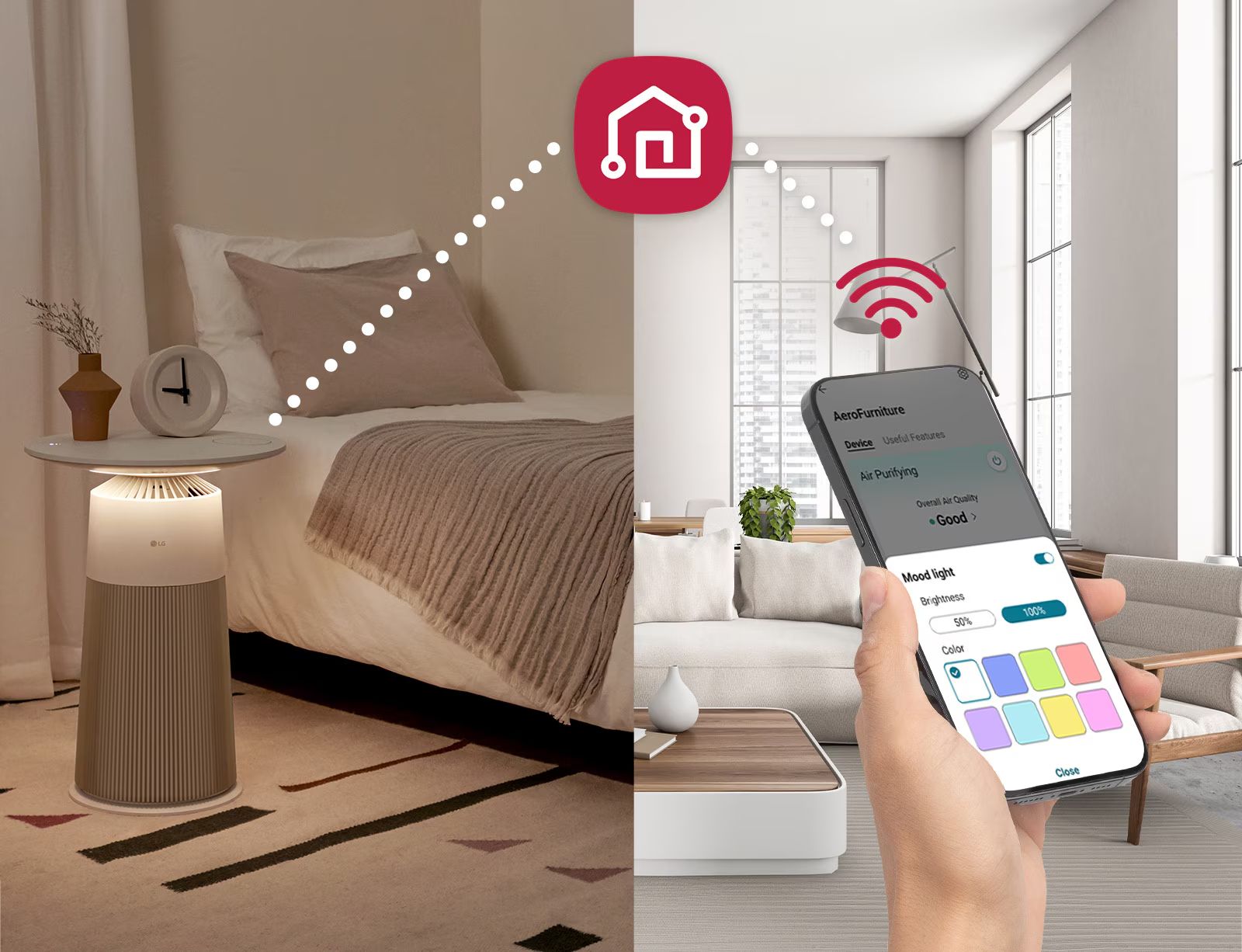 Kết nối Wifi và điều khiển chiếc lọc khí AeroFurniture ở mọi nơi thông qua ứng dụng ThinQ