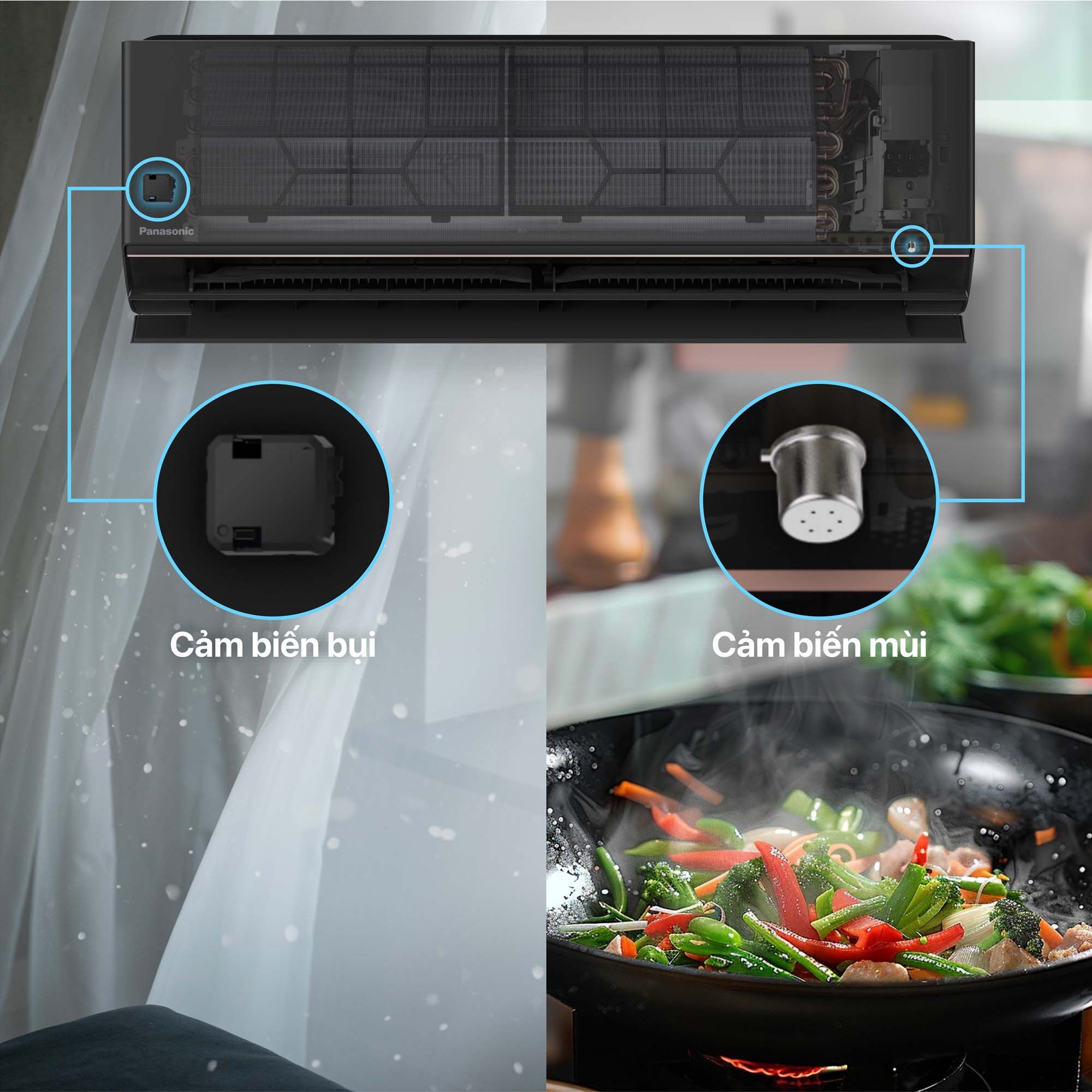 Cảm biến bụi và cảm biến mùi cũng đã được tích hợp trên Panasonic AU12BKH-8