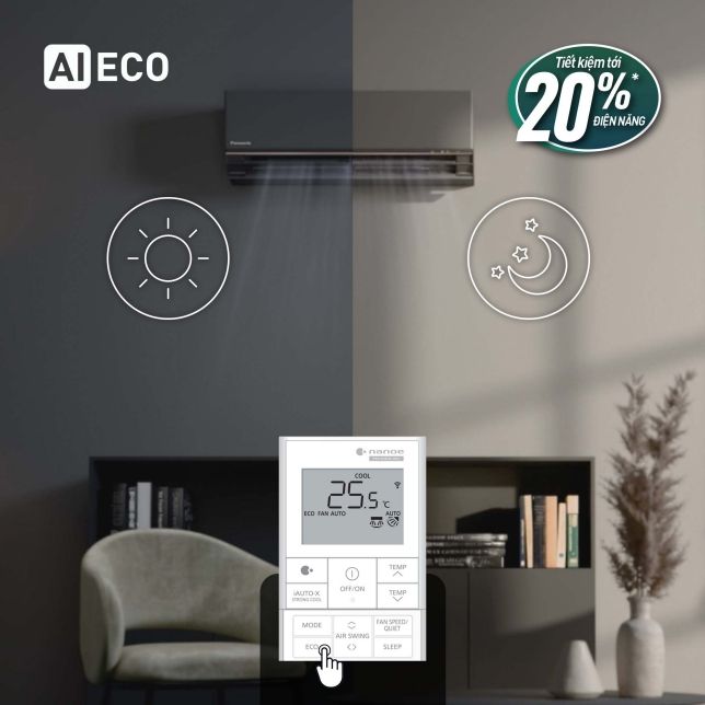 Trang bị chế độ ECO tích hợp AI tiết kiệm điện hiệu quả 