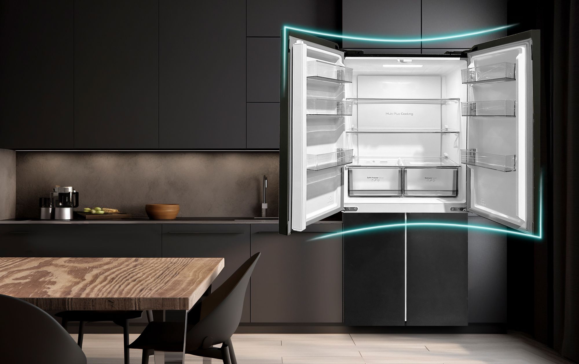 Tủ được thiết kế 4 cửa linh hoạt