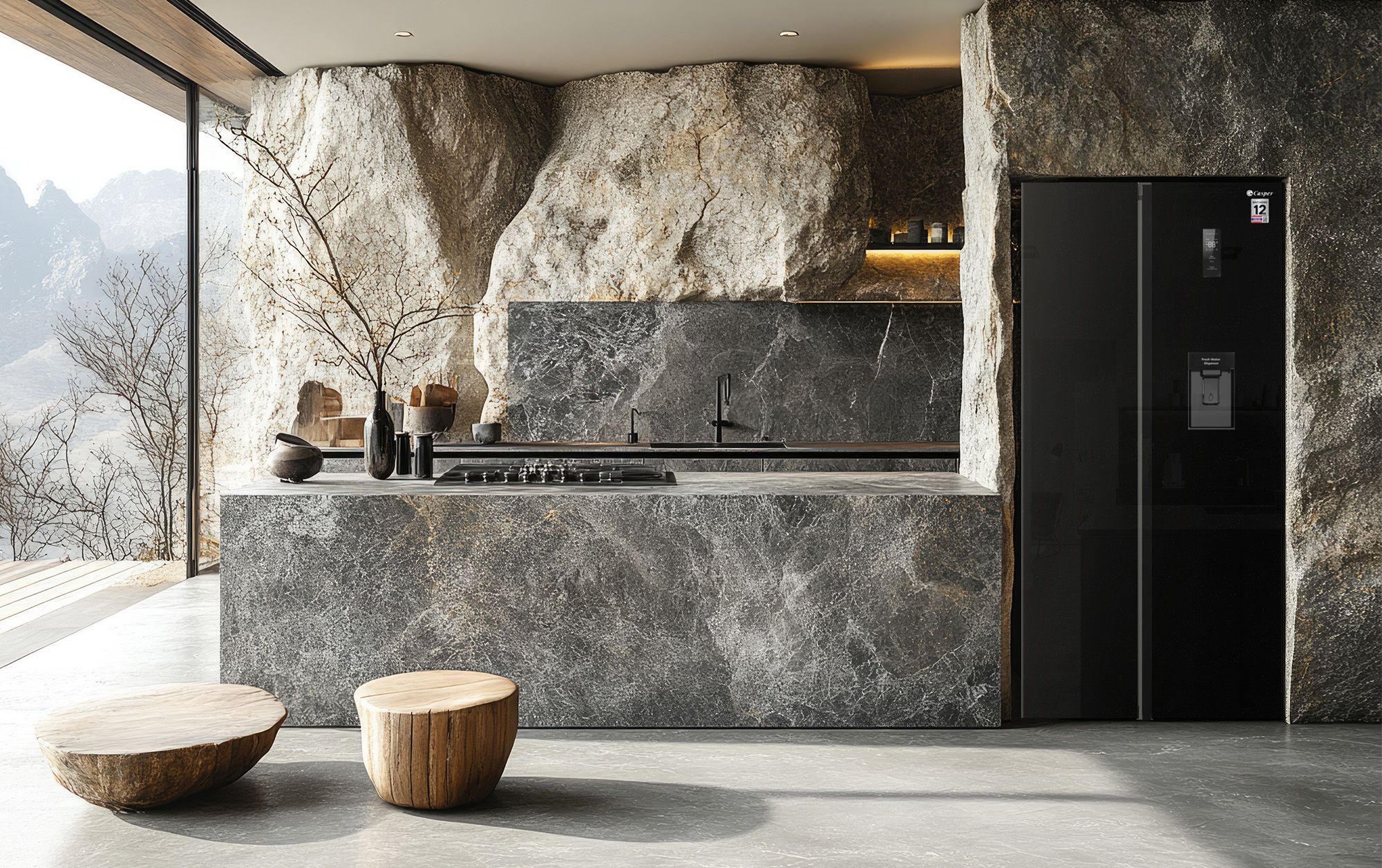 Sở hữu thiết kế cáo cấp phần cánh tủ được lấy cảm hứng từ đá kim sa đen Black Galaxy Granite